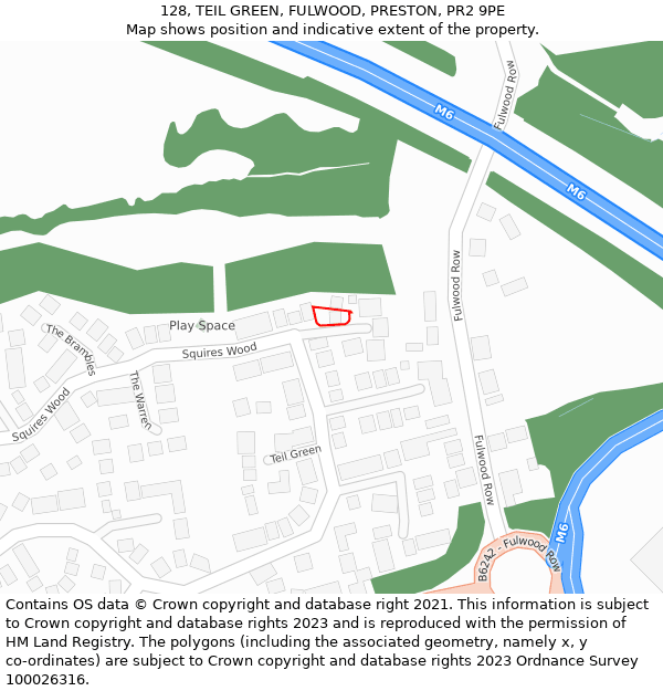 128, TEIL GREEN, FULWOOD, PRESTON, PR2 9PE: Location map and indicative extent of plot