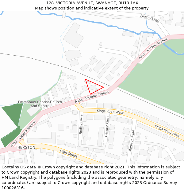 128, VICTORIA AVENUE, SWANAGE, BH19 1AX: Location map and indicative extent of plot