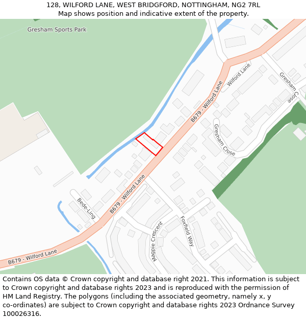 128, WILFORD LANE, WEST BRIDGFORD, NOTTINGHAM, NG2 7RL: Location map and indicative extent of plot