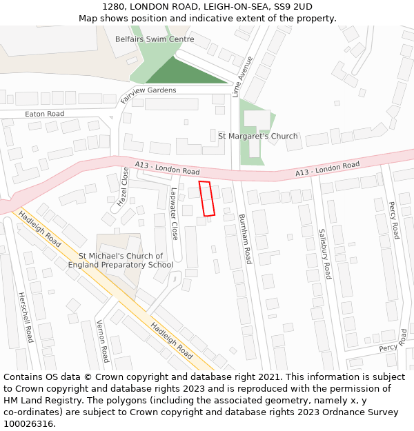 1280, LONDON ROAD, LEIGH-ON-SEA, SS9 2UD: Location map and indicative extent of plot