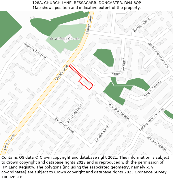 128A, CHURCH LANE, BESSACARR, DONCASTER, DN4 6QP: Location map and indicative extent of plot