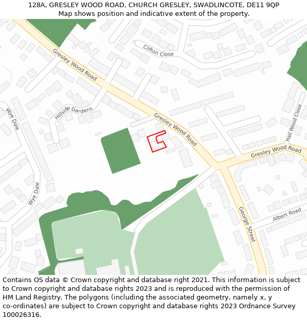 128A, GRESLEY WOOD ROAD, CHURCH GRESLEY, SWADLINCOTE, DE11 9QP: Location map and indicative extent of plot