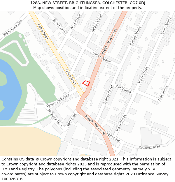 128A, NEW STREET, BRIGHTLINGSEA, COLCHESTER, CO7 0DJ: Location map and indicative extent of plot