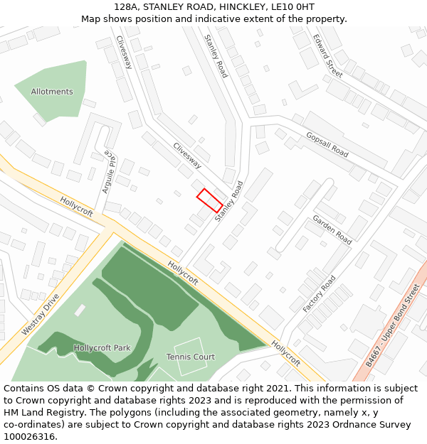 128A, STANLEY ROAD, HINCKLEY, LE10 0HT: Location map and indicative extent of plot