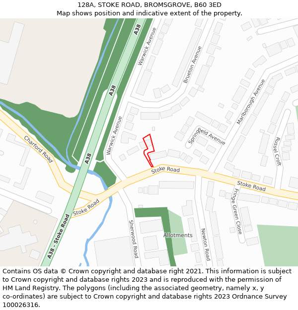 128A, STOKE ROAD, BROMSGROVE, B60 3ED: Location map and indicative extent of plot