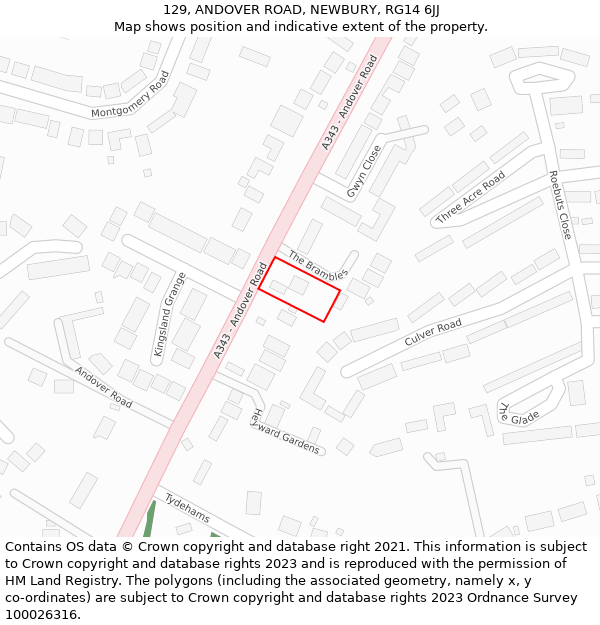 129, ANDOVER ROAD, NEWBURY, RG14 6JJ: Location map and indicative extent of plot