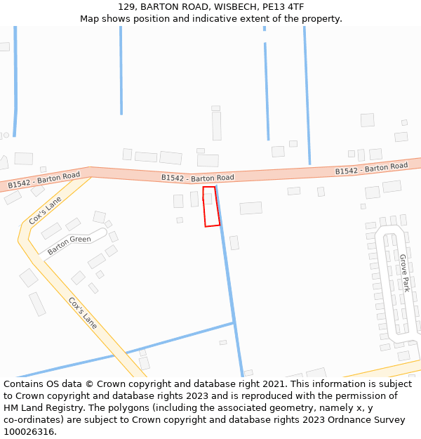 129, BARTON ROAD, WISBECH, PE13 4TF: Location map and indicative extent of plot