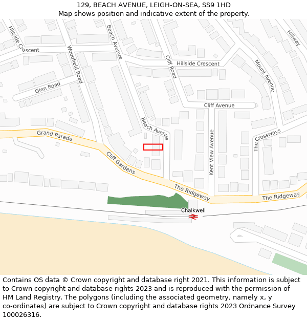 129, BEACH AVENUE, LEIGH-ON-SEA, SS9 1HD: Location map and indicative extent of plot