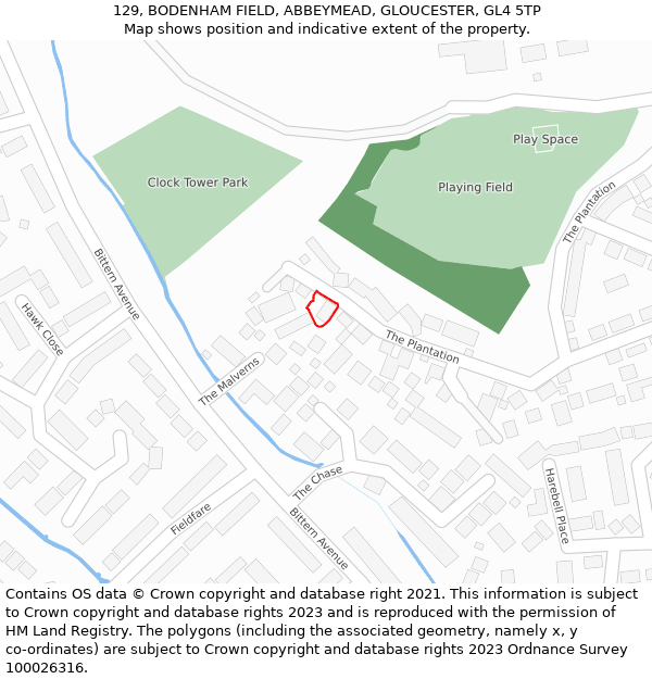 129, BODENHAM FIELD, ABBEYMEAD, GLOUCESTER, GL4 5TP: Location map and indicative extent of plot