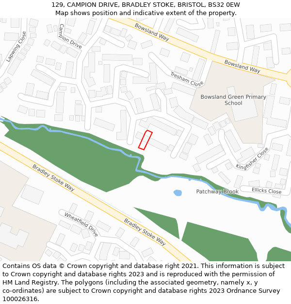 129, CAMPION DRIVE, BRADLEY STOKE, BRISTOL, BS32 0EW: Location map and indicative extent of plot