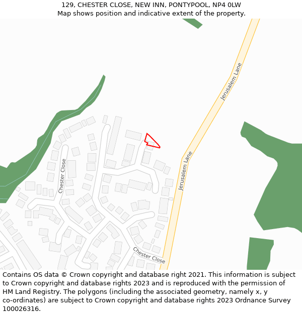 129, CHESTER CLOSE, NEW INN, PONTYPOOL, NP4 0LW: Location map and indicative extent of plot