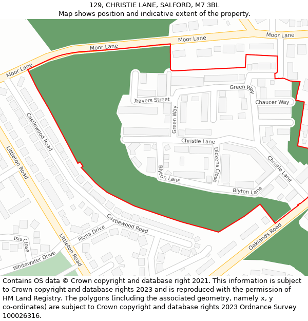 129, CHRISTIE LANE, SALFORD, M7 3BL: Location map and indicative extent of plot