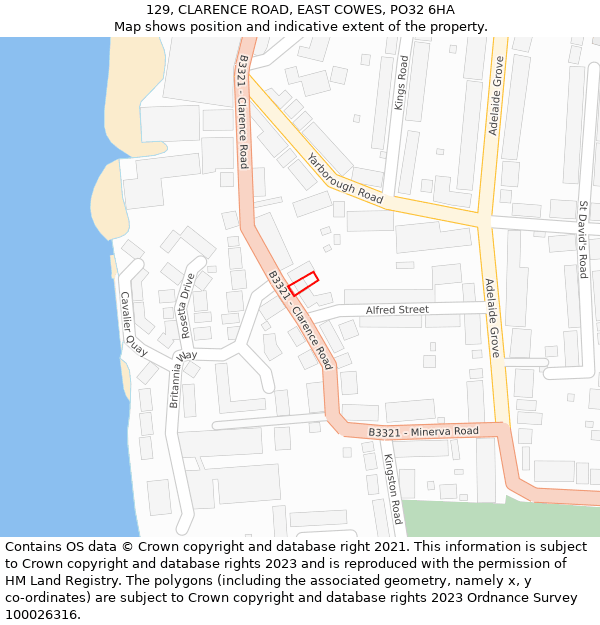 129, CLARENCE ROAD, EAST COWES, PO32 6HA: Location map and indicative extent of plot