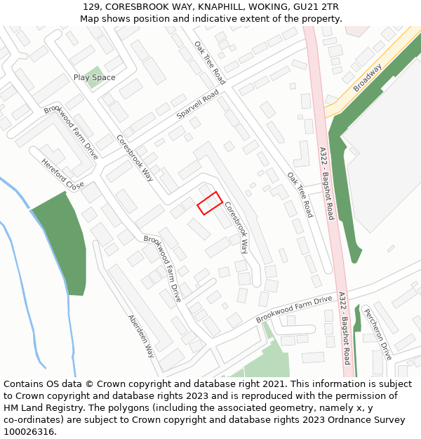 129, CORESBROOK WAY, KNAPHILL, WOKING, GU21 2TR: Location map and indicative extent of plot