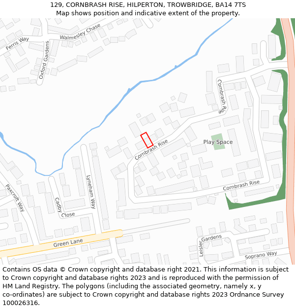 129, CORNBRASH RISE, HILPERTON, TROWBRIDGE, BA14 7TS: Location map and indicative extent of plot