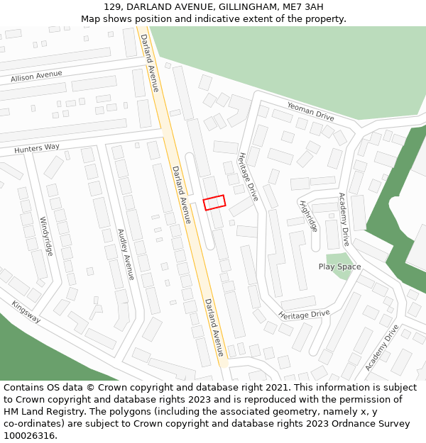 129, DARLAND AVENUE, GILLINGHAM, ME7 3AH: Location map and indicative extent of plot