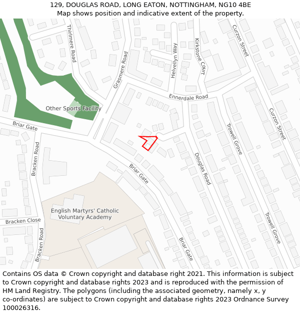 129, DOUGLAS ROAD, LONG EATON, NOTTINGHAM, NG10 4BE: Location map and indicative extent of plot