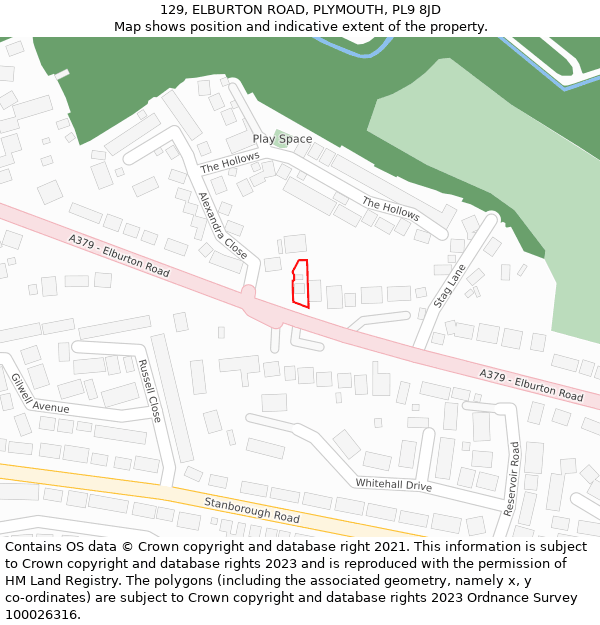129, ELBURTON ROAD, PLYMOUTH, PL9 8JD: Location map and indicative extent of plot