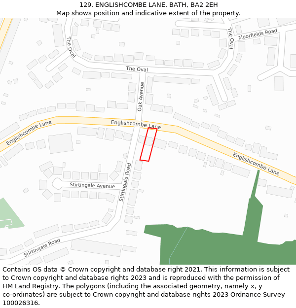 129, ENGLISHCOMBE LANE, BATH, BA2 2EH: Location map and indicative extent of plot