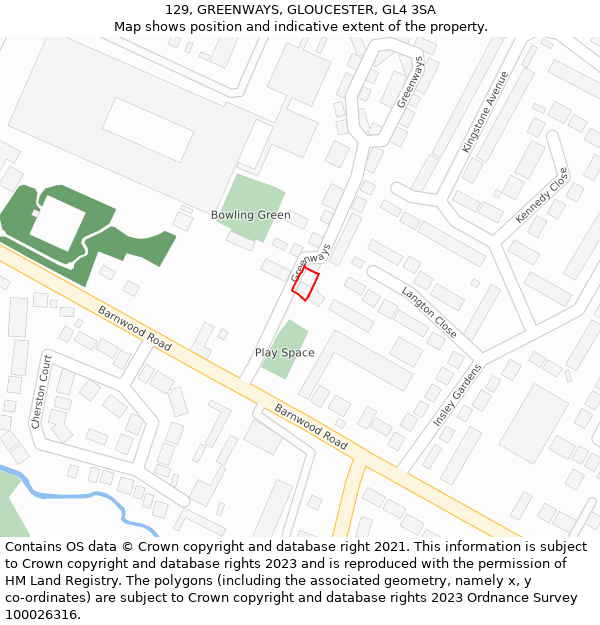 129, GREENWAYS, GLOUCESTER, GL4 3SA: Location map and indicative extent of plot