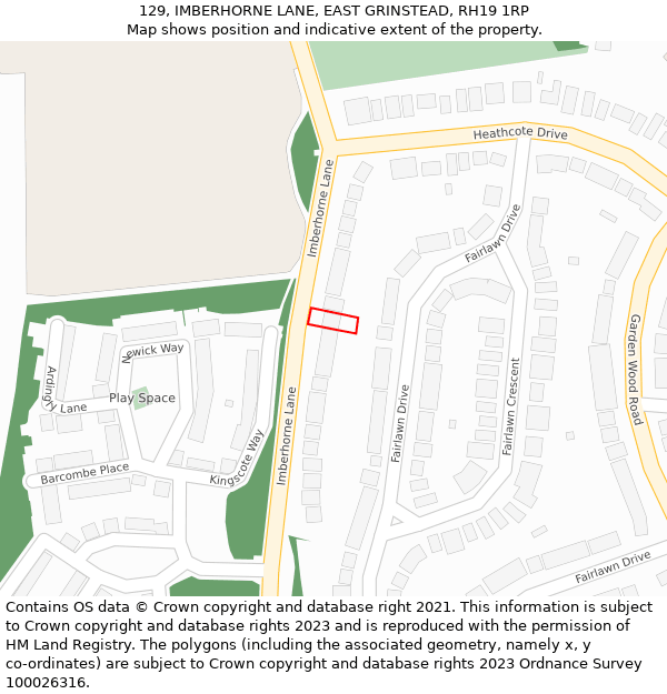129, IMBERHORNE LANE, EAST GRINSTEAD, RH19 1RP: Location map and indicative extent of plot