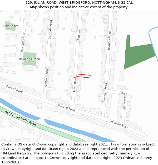 129, JULIAN ROAD, WEST BRIDGFORD, NOTTINGHAM, NG2 5AL: Location map and indicative extent of plot