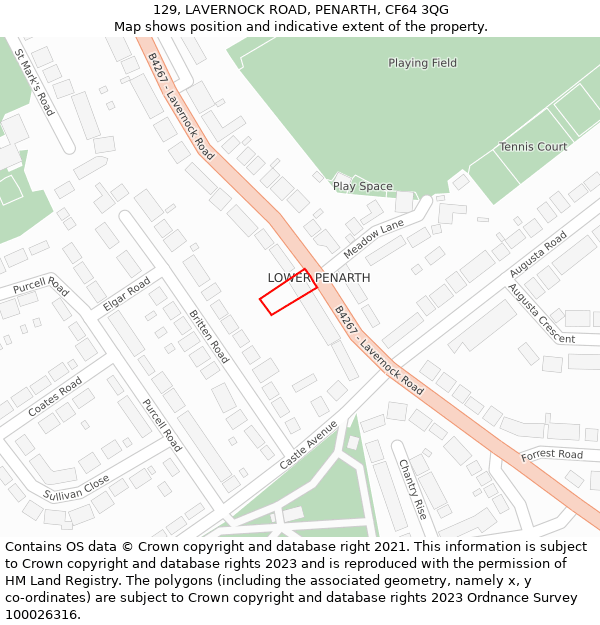 129, LAVERNOCK ROAD, PENARTH, CF64 3QG: Location map and indicative extent of plot