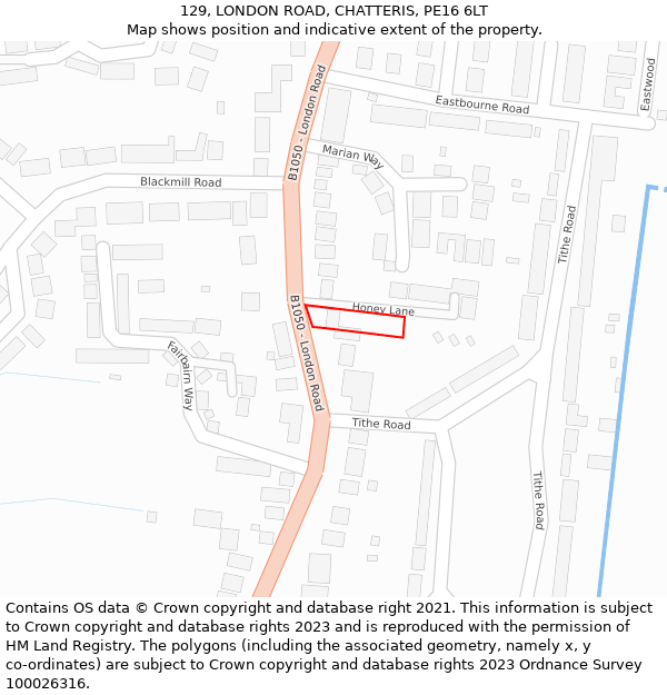 129, LONDON ROAD, CHATTERIS, PE16 6LT: Location map and indicative extent of plot