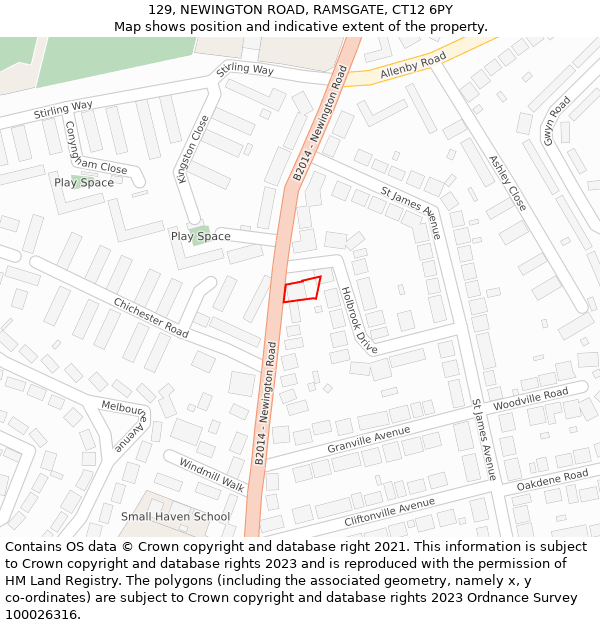 129, NEWINGTON ROAD, RAMSGATE, CT12 6PY: Location map and indicative extent of plot