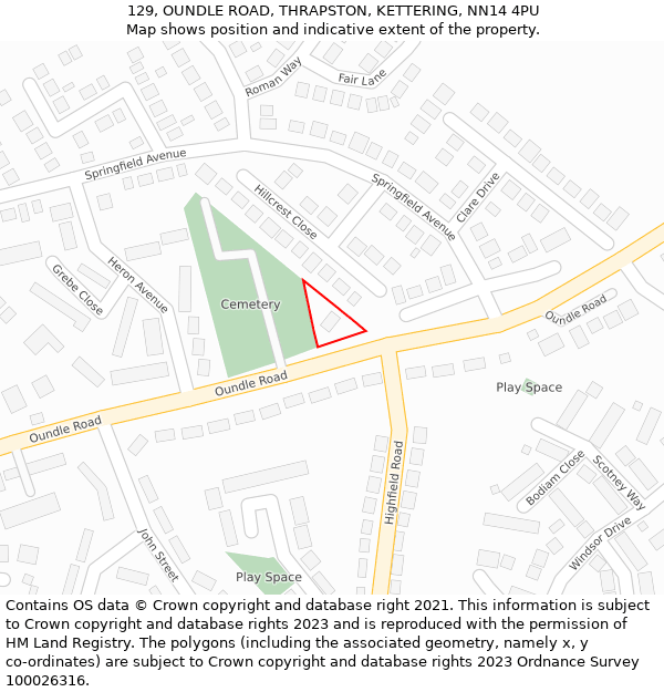 129, OUNDLE ROAD, THRAPSTON, KETTERING, NN14 4PU: Location map and indicative extent of plot
