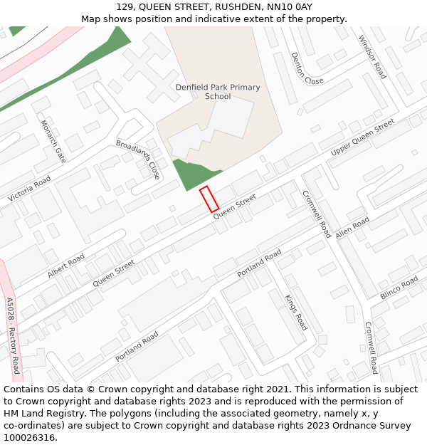 129, QUEEN STREET, RUSHDEN, NN10 0AY: Location map and indicative extent of plot