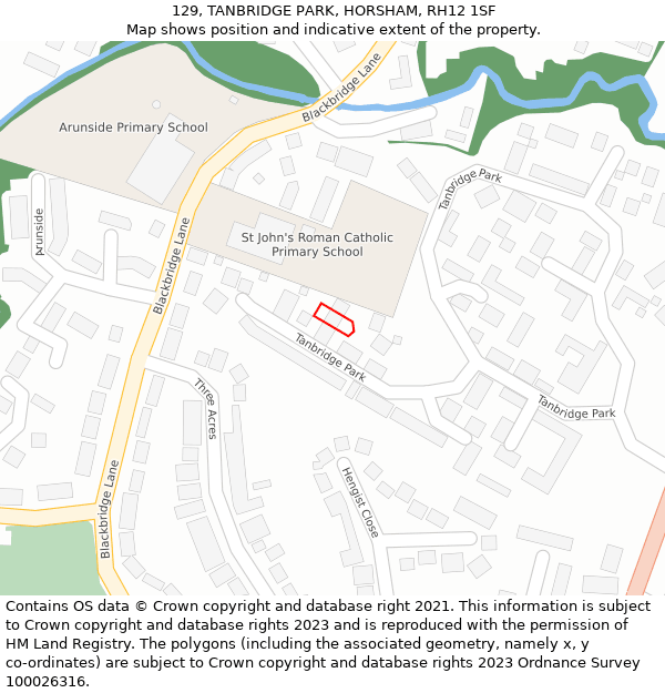 129, TANBRIDGE PARK, HORSHAM, RH12 1SF: Location map and indicative extent of plot