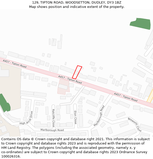 129, TIPTON ROAD, WOODSETTON, DUDLEY, DY3 1BZ: Location map and indicative extent of plot