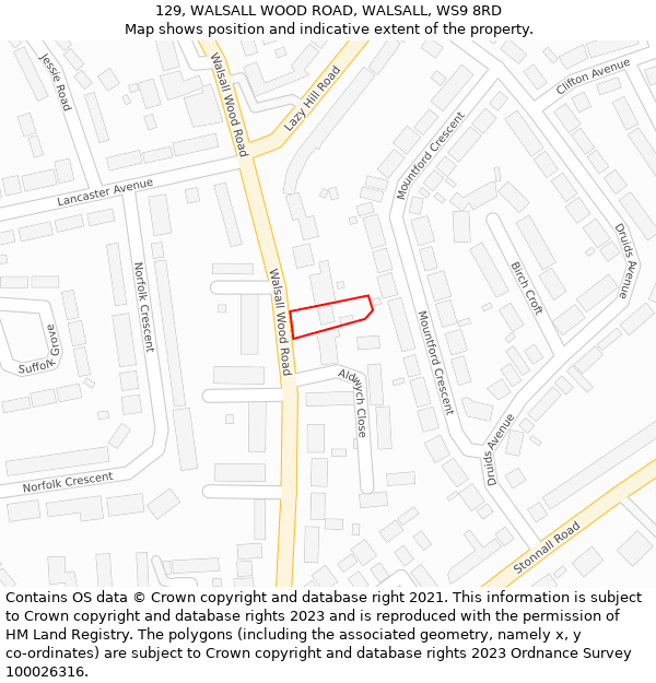 129, WALSALL WOOD ROAD, WALSALL, WS9 8RD: Location map and indicative extent of plot