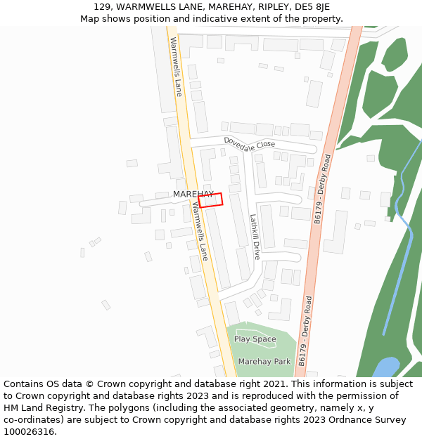 129, WARMWELLS LANE, MAREHAY, RIPLEY, DE5 8JE: Location map and indicative extent of plot