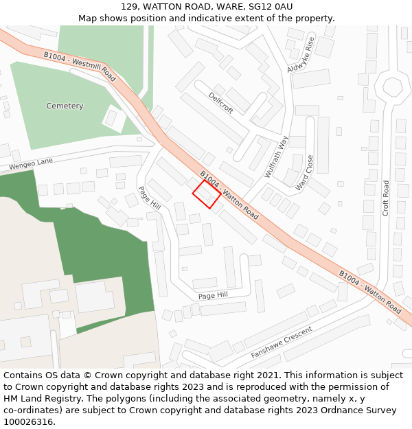129, WATTON ROAD, WARE, SG12 0AU: Location map and indicative extent of plot