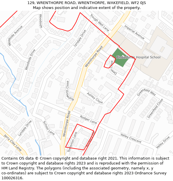 129, WRENTHORPE ROAD, WRENTHORPE, WAKEFIELD, WF2 0JS: Location map and indicative extent of plot