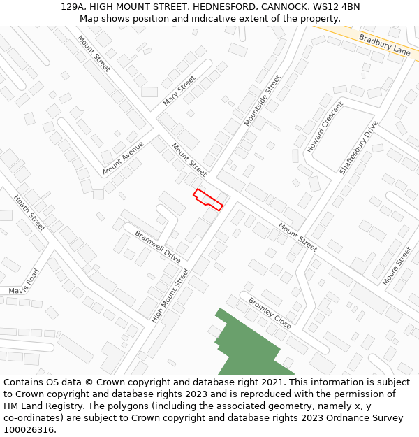 129A, HIGH MOUNT STREET, HEDNESFORD, CANNOCK, WS12 4BN: Location map and indicative extent of plot