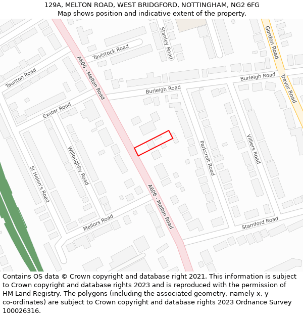 129A, MELTON ROAD, WEST BRIDGFORD, NOTTINGHAM, NG2 6FG: Location map and indicative extent of plot