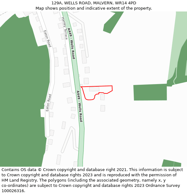 129A, WELLS ROAD, MALVERN, WR14 4PD: Location map and indicative extent of plot