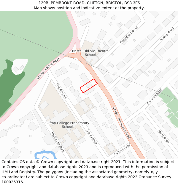 129B, PEMBROKE ROAD, CLIFTON, BRISTOL, BS8 3ES: Location map and indicative extent of plot