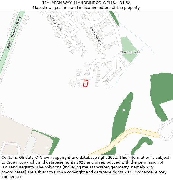 12A, AFON WAY, LLANDRINDOD WELLS, LD1 5AJ: Location map and indicative extent of plot