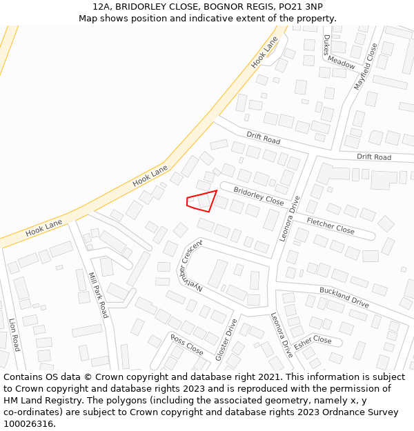 12A, BRIDORLEY CLOSE, BOGNOR REGIS, PO21 3NP: Location map and indicative extent of plot