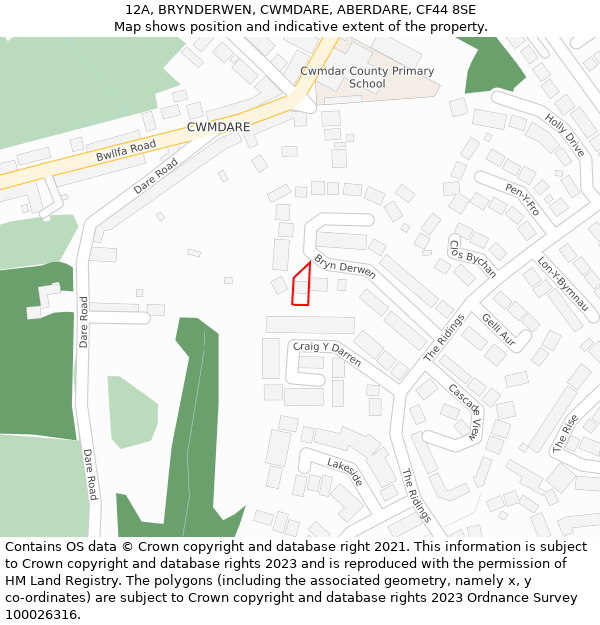 12A, BRYNDERWEN, CWMDARE, ABERDARE, CF44 8SE: Location map and indicative extent of plot