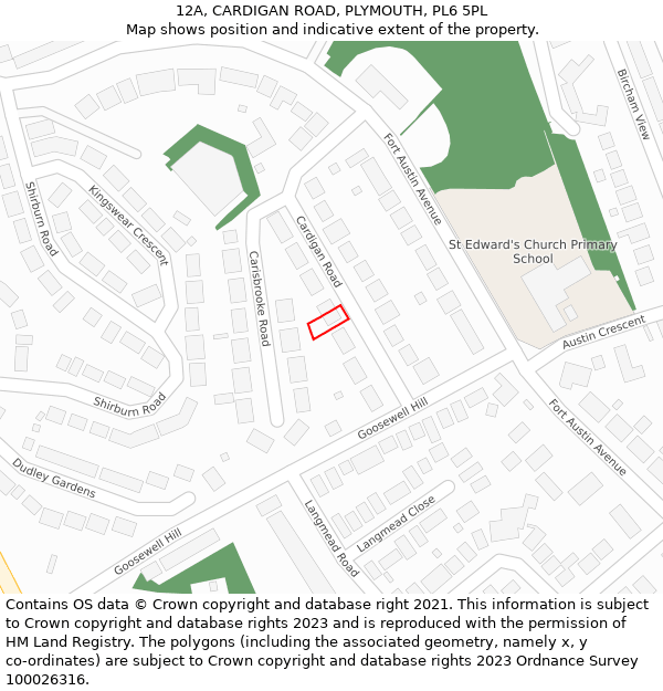 12A, CARDIGAN ROAD, PLYMOUTH, PL6 5PL: Location map and indicative extent of plot