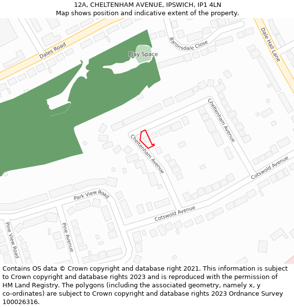 12A, CHELTENHAM AVENUE, IPSWICH, IP1 4LN: Location map and indicative extent of plot