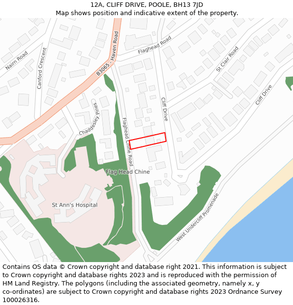 12A, CLIFF DRIVE, POOLE, BH13 7JD: Location map and indicative extent of plot