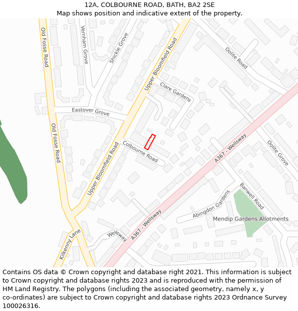 12A, COLBOURNE ROAD, BATH, BA2 2SE: Location map and indicative extent of plot