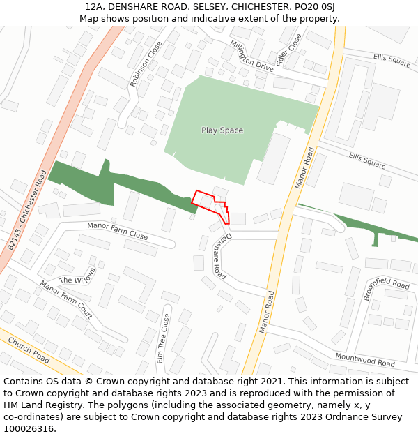 12A, DENSHARE ROAD, SELSEY, CHICHESTER, PO20 0SJ: Location map and indicative extent of plot