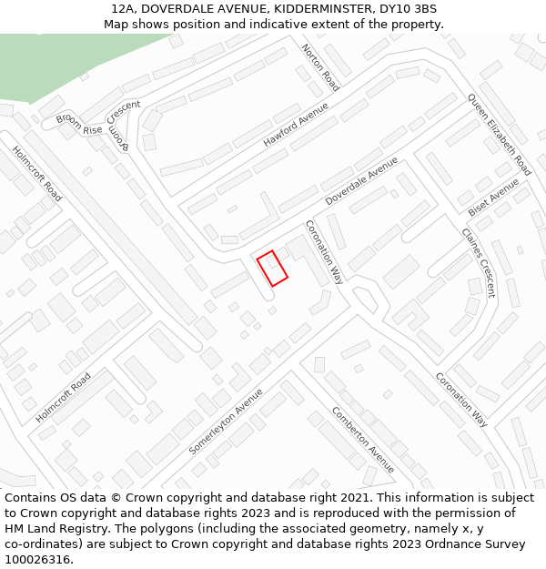 12A, DOVERDALE AVENUE, KIDDERMINSTER, DY10 3BS: Location map and indicative extent of plot